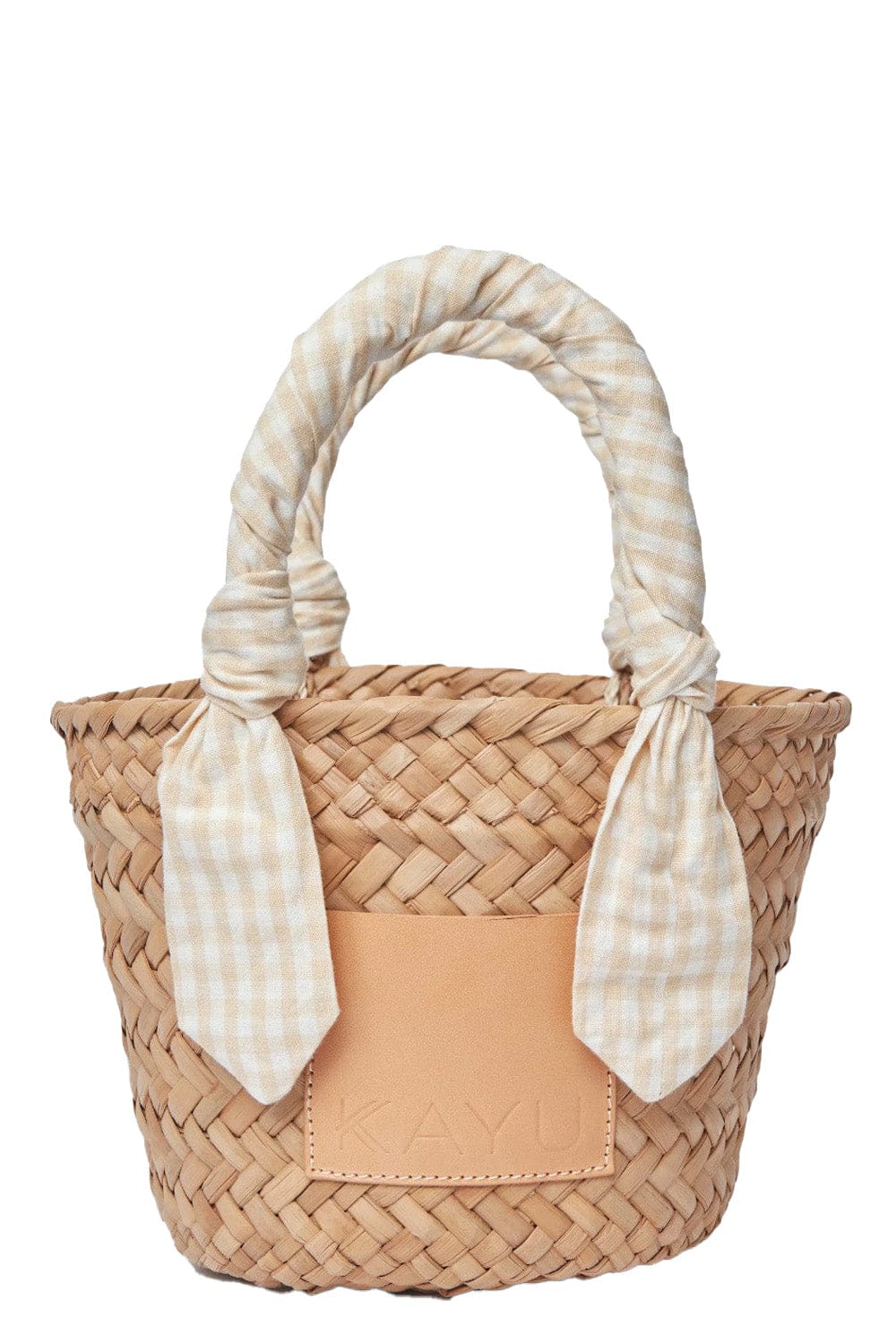 KAYU Mini Marlow Gingham Scarf Straw Tote