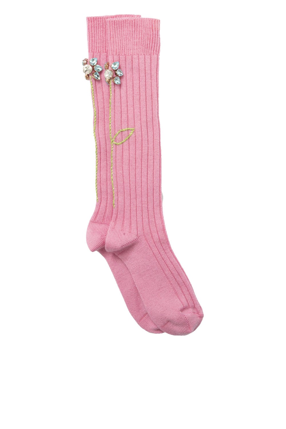 Maria La Rosa Louise Pink Floral Embellished Sock