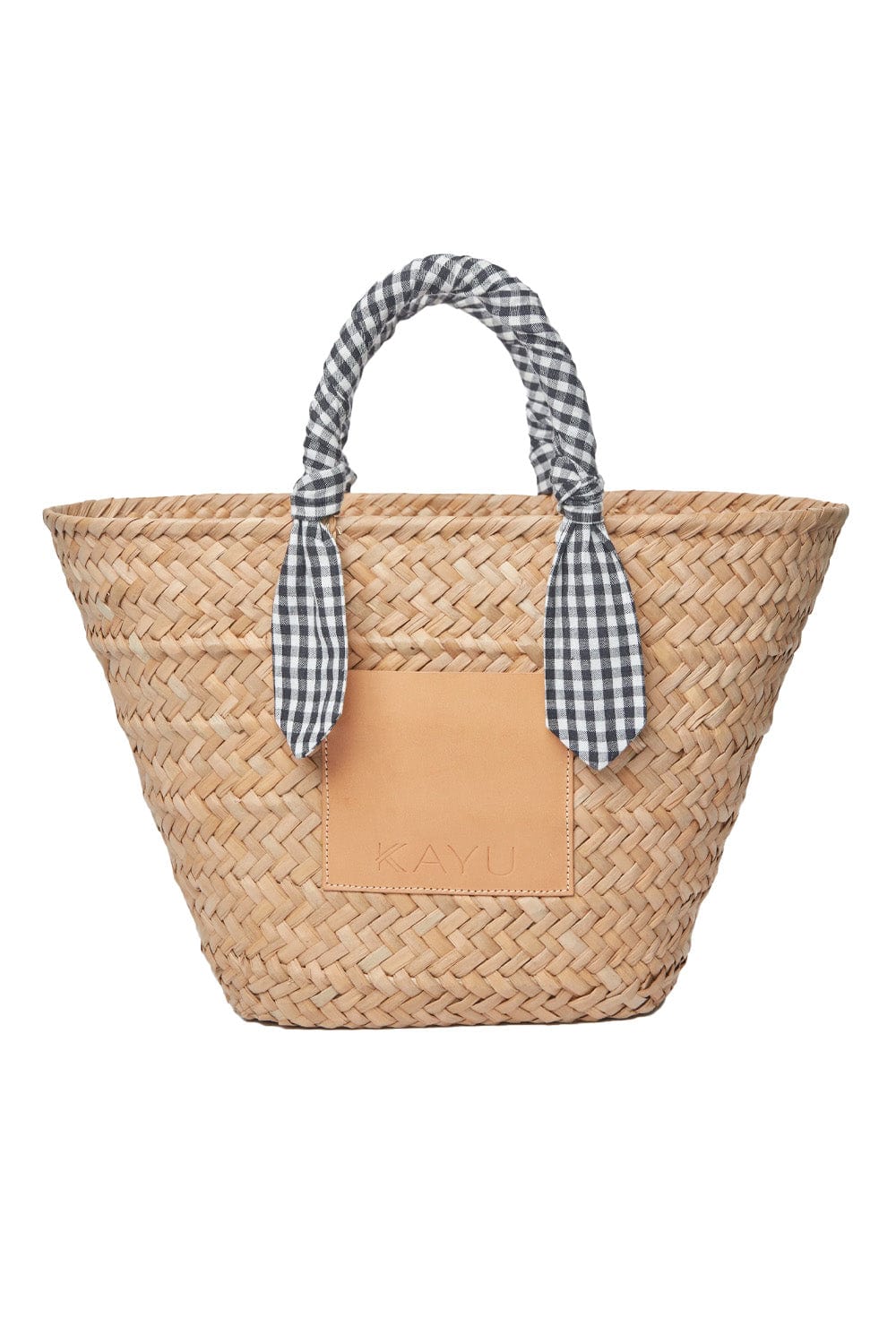 KAYU Marlow Black Gingham Scarf Straw Tote