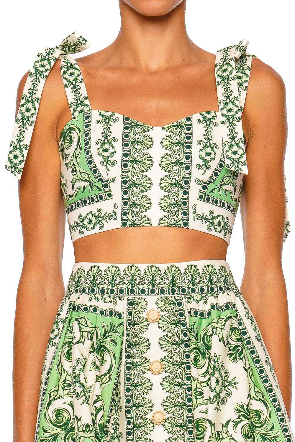Cara Cara Faiza Mint Scarf Tie Shoulder Crop Top