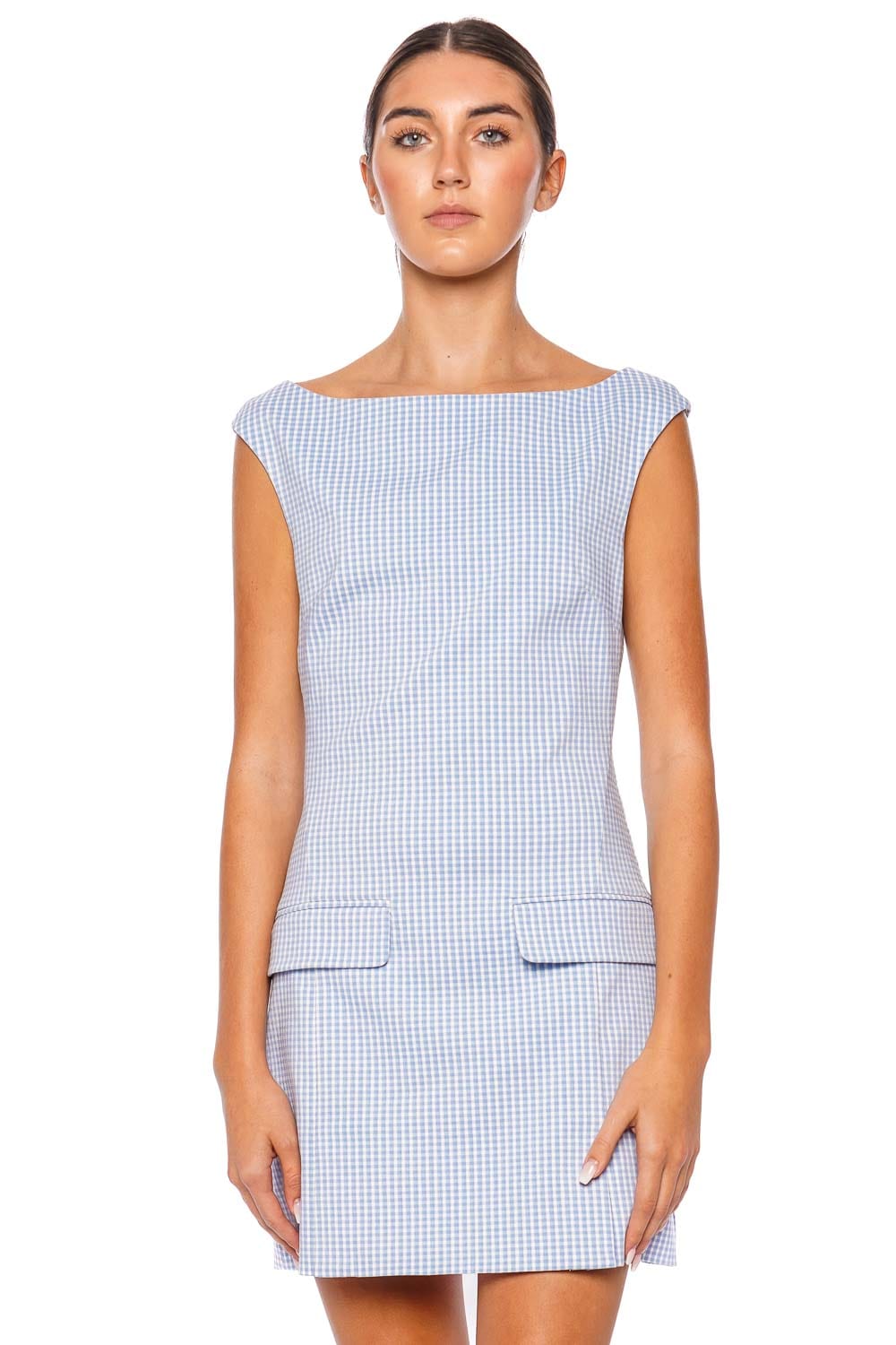 Staud Walker Sky Micro Check Mini Dress