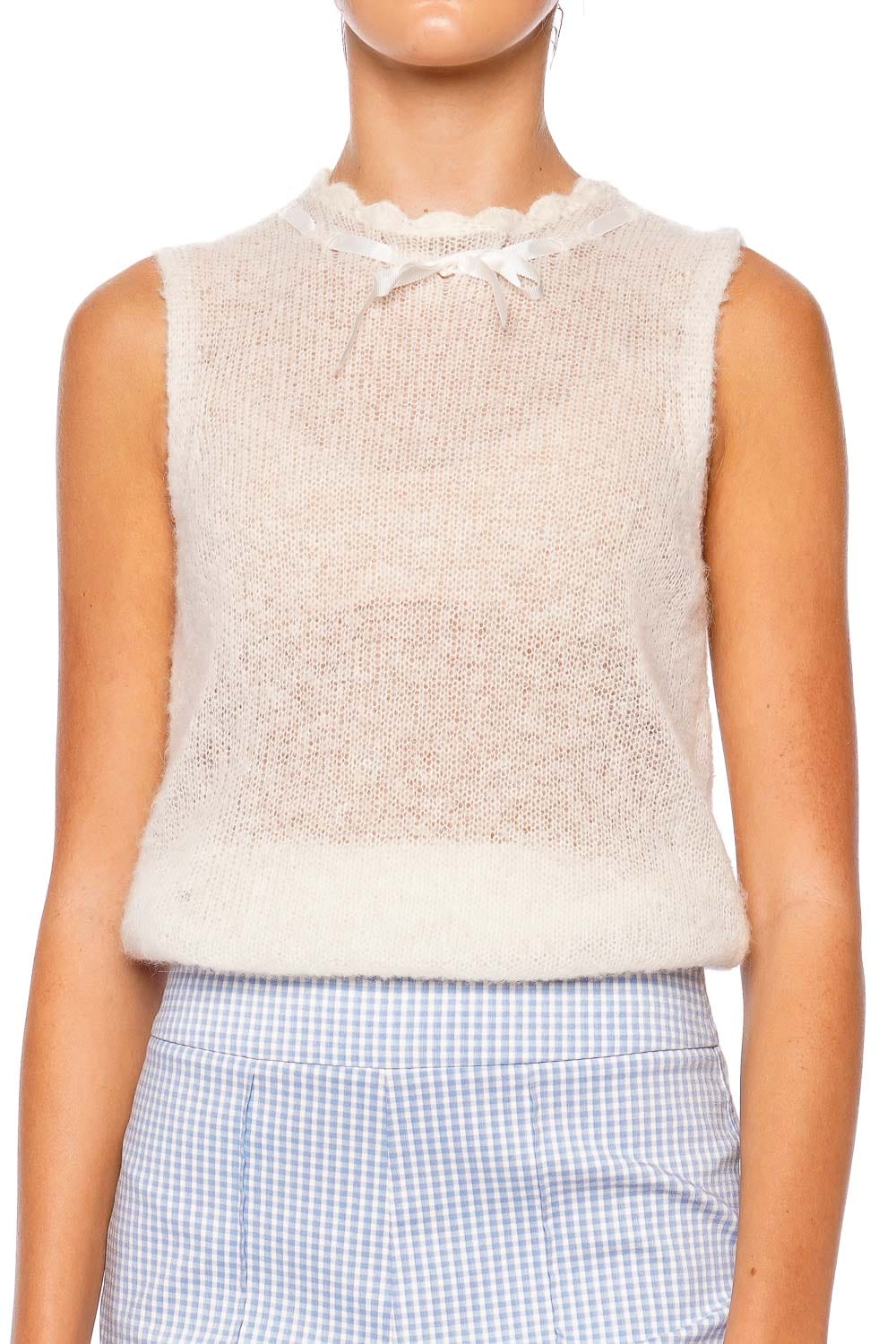 Staud Penelope Ivory Knit Sleeveless Top