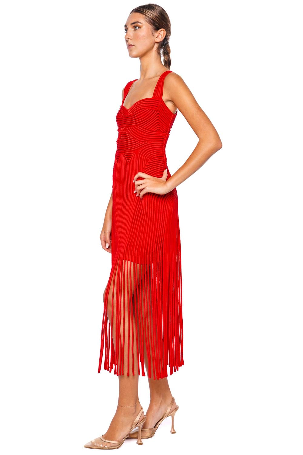 SIMKHAI Darby Macramé Fringe Midi Dress