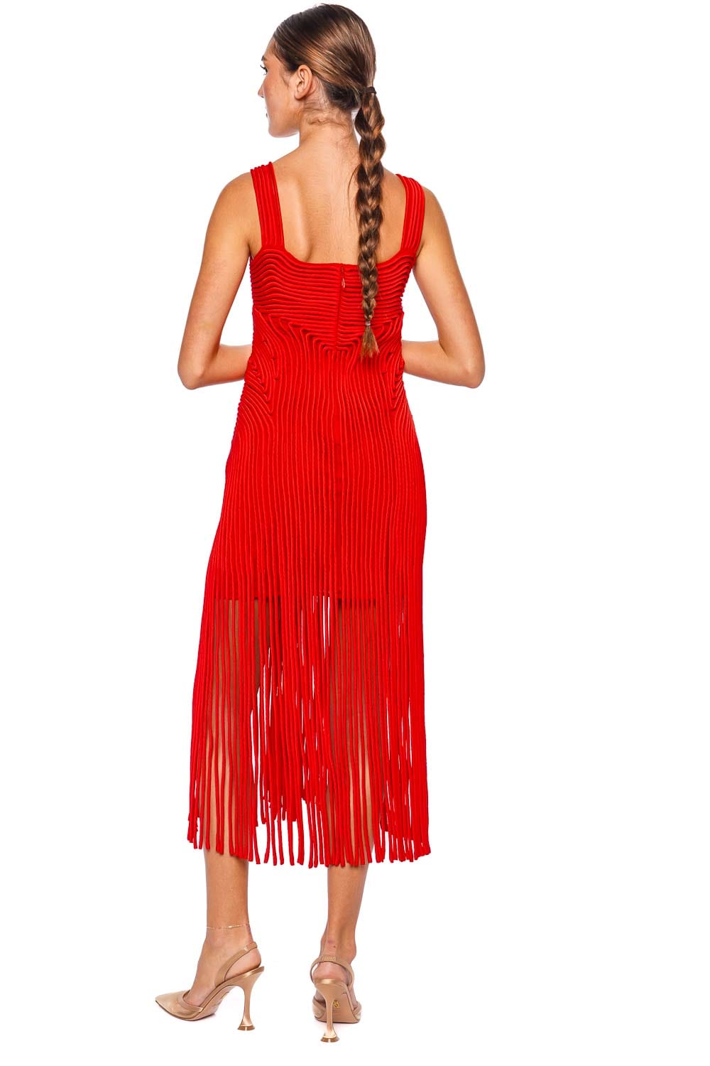 SIMKHAI Darby Macramé Fringe Midi Dress