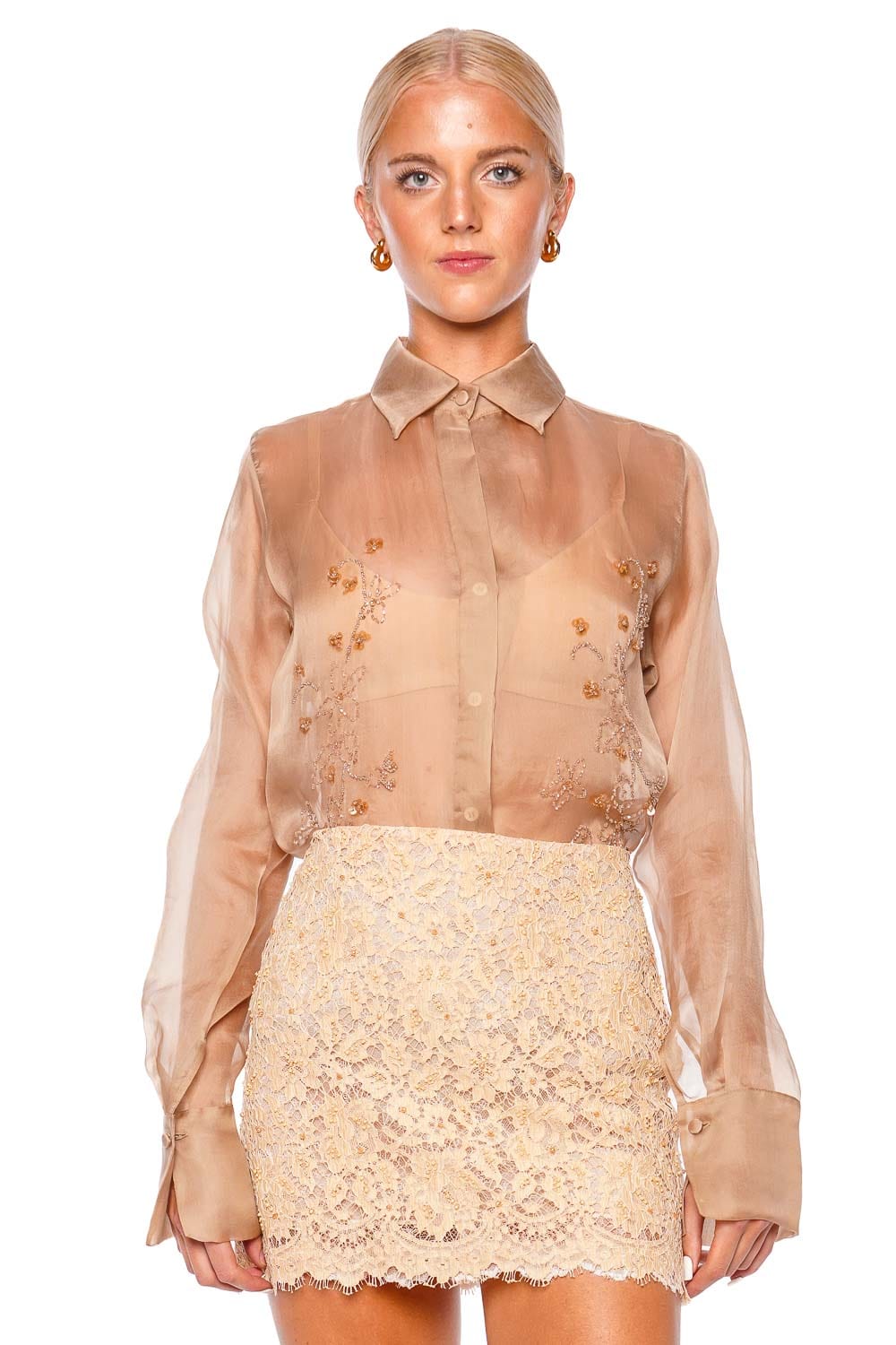 Francesca Miranda Aster Hand Embroidered Organza Blouse