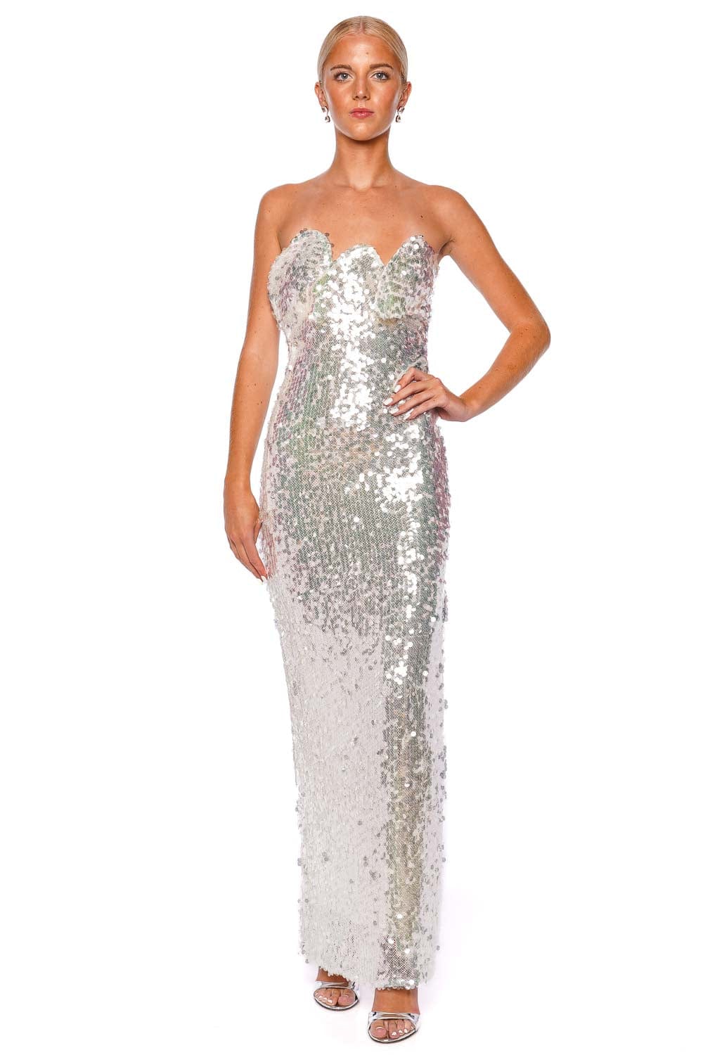 Christopher Esber Opaline Sculptural Strapless Sequin Gown