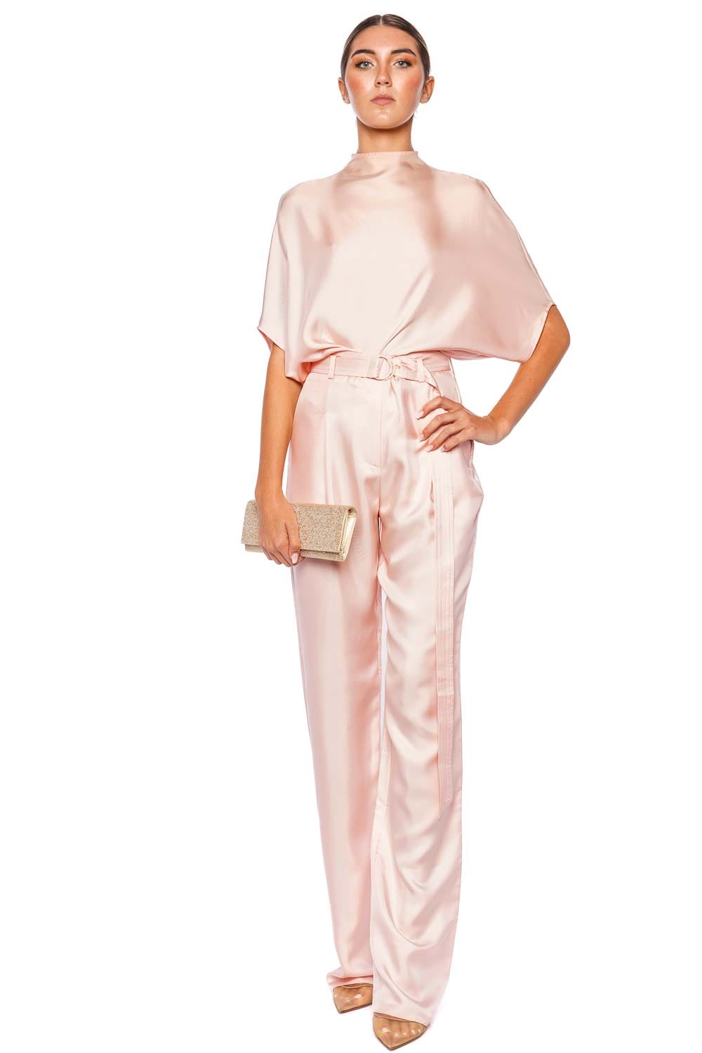 LAPOINTE Light Pink Silky Twill Belted Pant