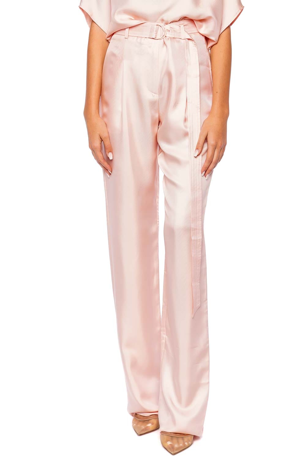 LAPOINTE Light Pink Silky Twill Belted Pant