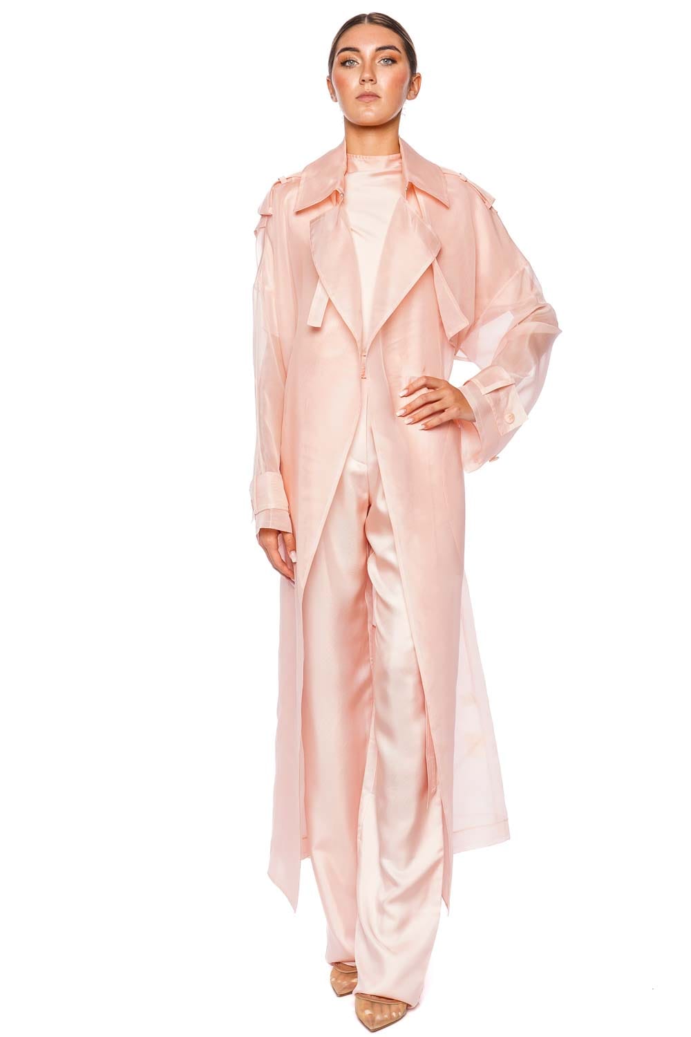 LAPOINTE Silk Organza Double Breasted Trench Coat