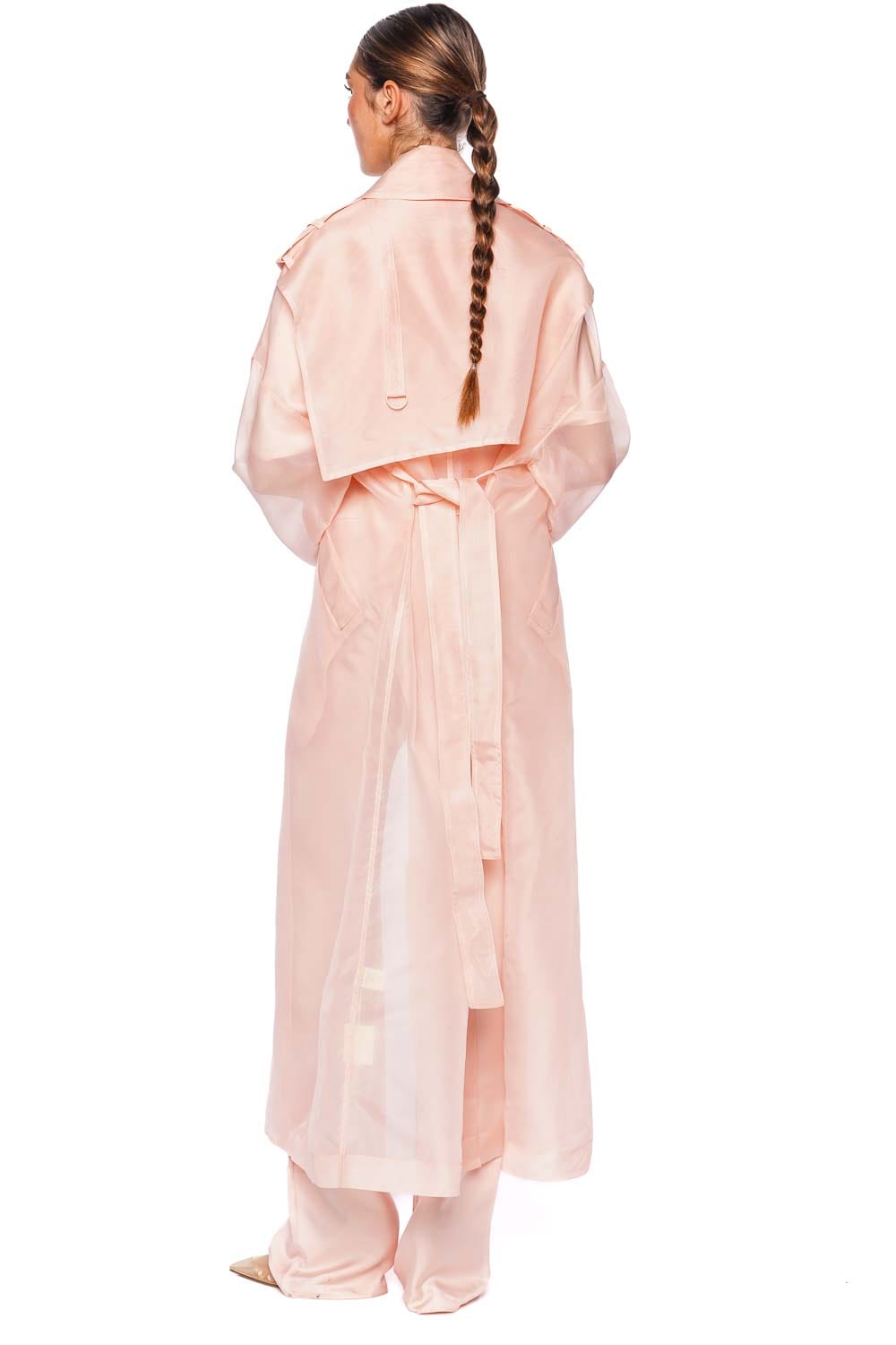 LAPOINTE Silk Organza Double Breasted Trench Coat