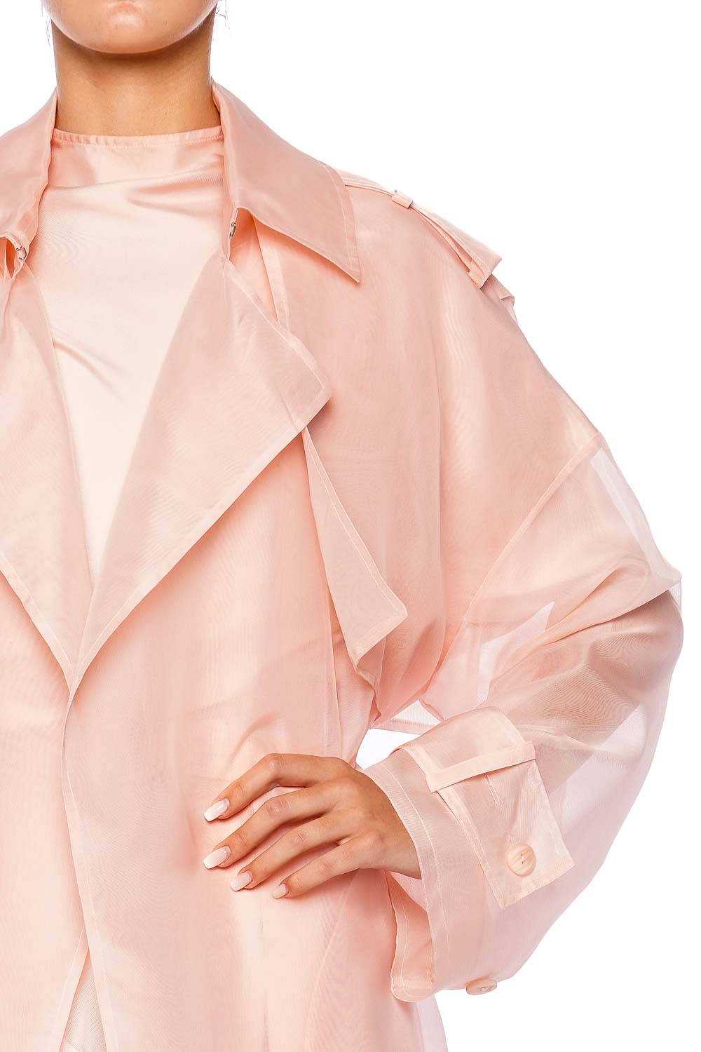 LAPOINTE Silk Organza Double Breasted Trench Coat