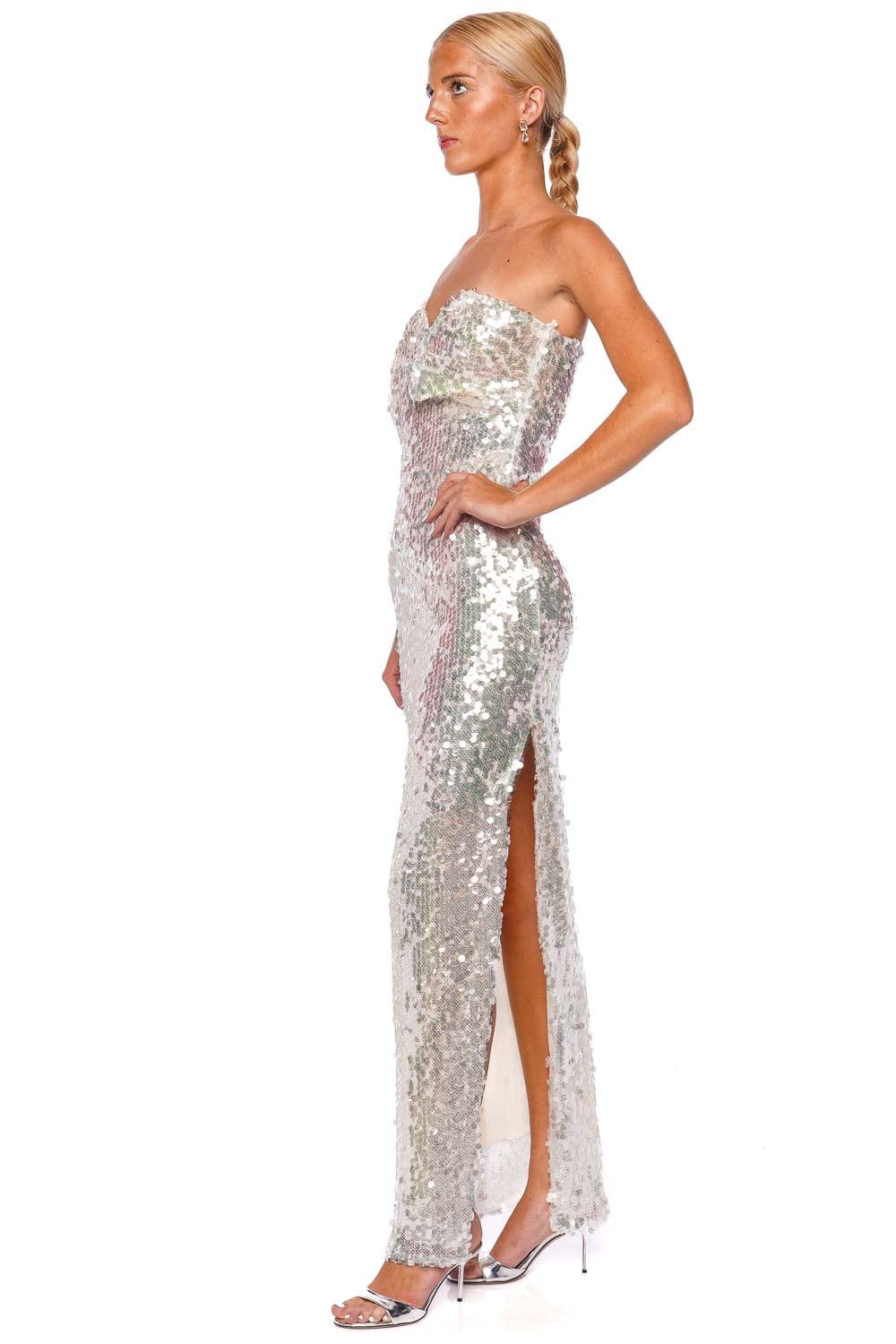 Christopher Esber Opaline Sculptural Strapless Sequin Gown