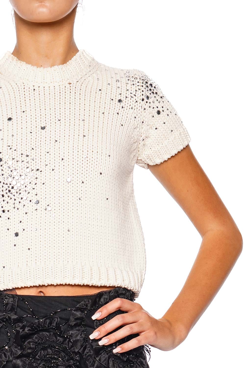 DES_PHEMMES Crystal Embellished Chunky Knit Top