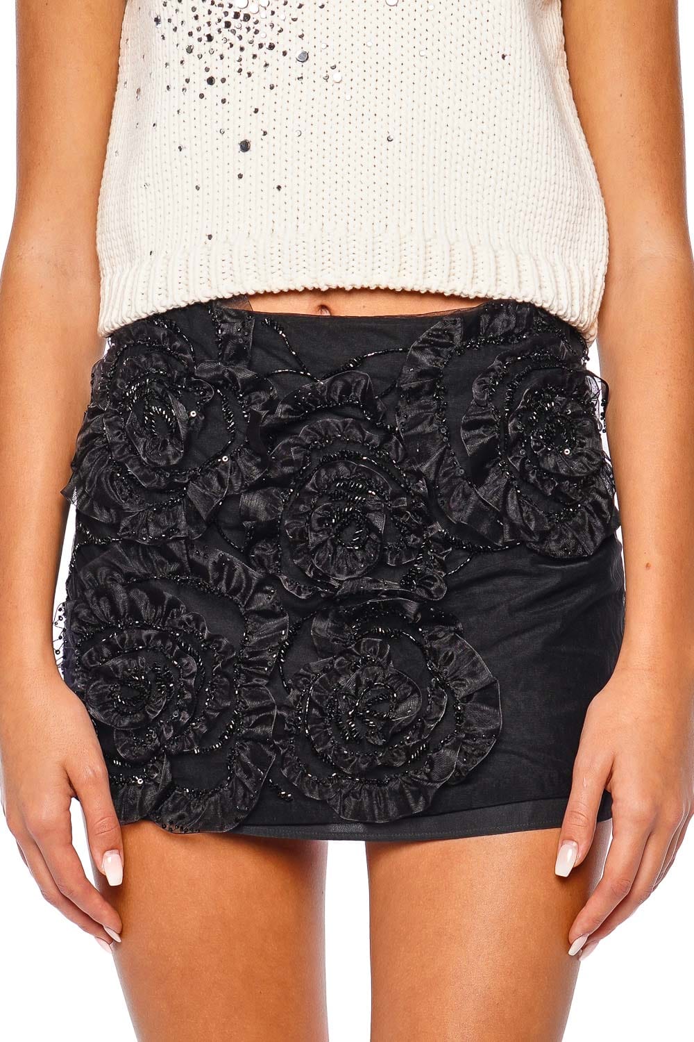 DES_PHEMMES Couture Floral Embroidered Tulle Mini Skirt