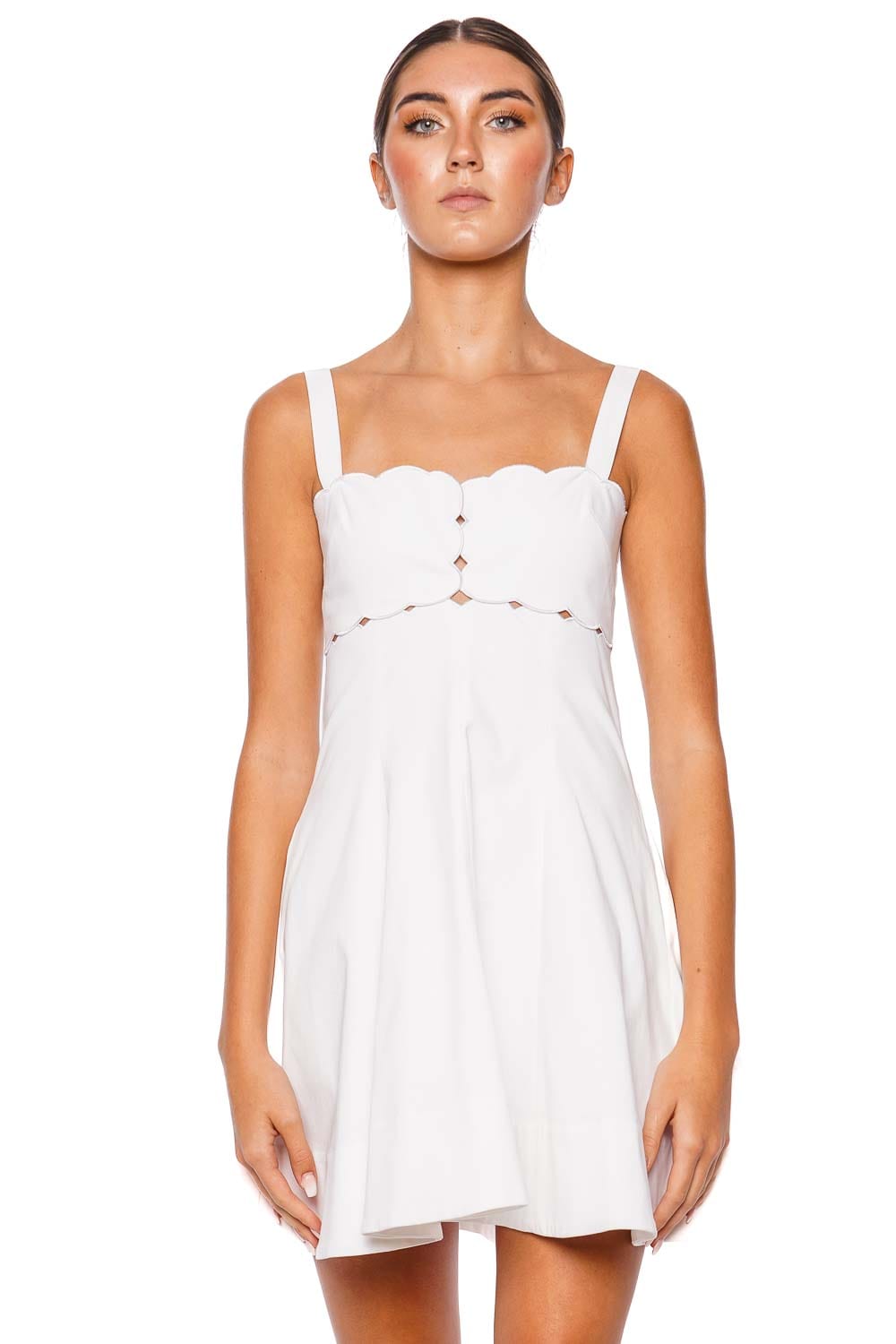ワンピース LINEN SCALLOPED CACHECOEUR DRESS Multi Linen Scallop Square Neck Dress