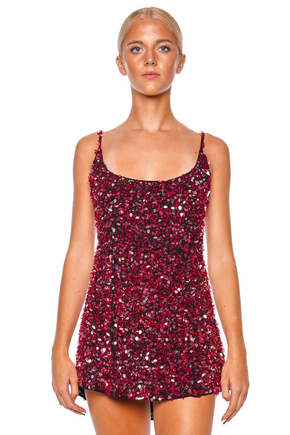 Leslie Amon Romy Red Sequin Open Back Mini Dress