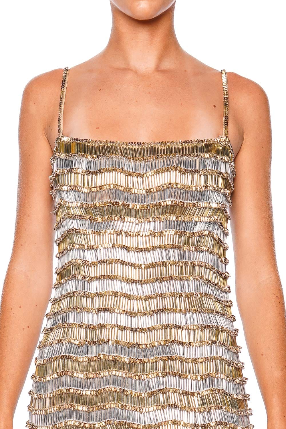 Rachel Gilbert Zeph Gold & Silver Beaded Mini Dress