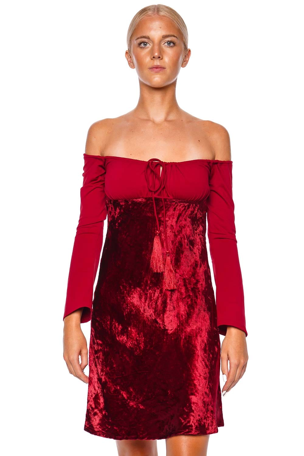 Leslie Amon Margot Off Shoulder Velvet Mini Dress