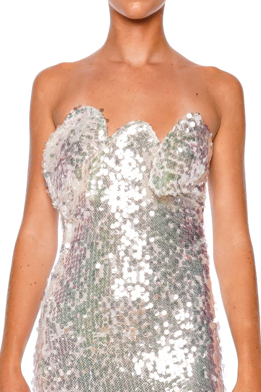 Christopher Esber Opaline Sculptural Strapless Sequin Gown