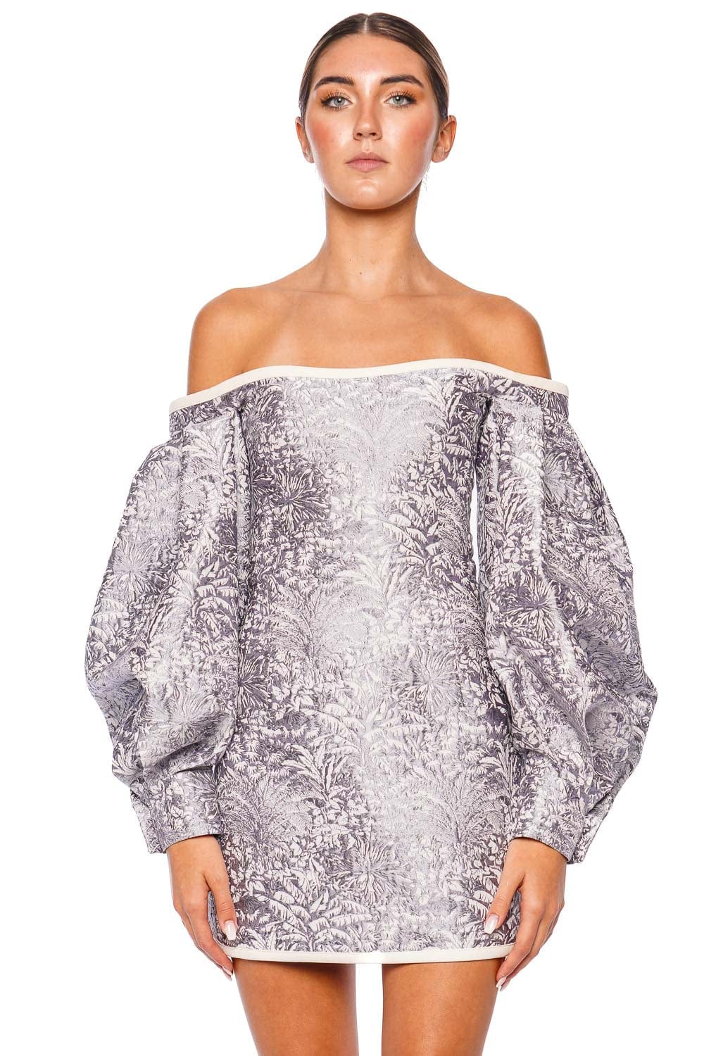 CLEA Skylar Off Shoulder Jacquard Mini Dress