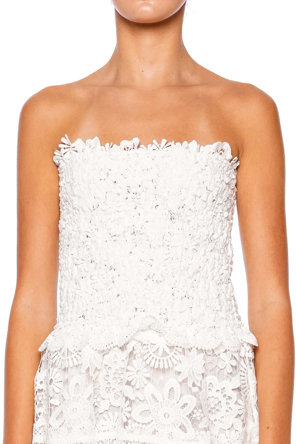 Waimari Tiffany Strapless Shirred Lace Mini Dress