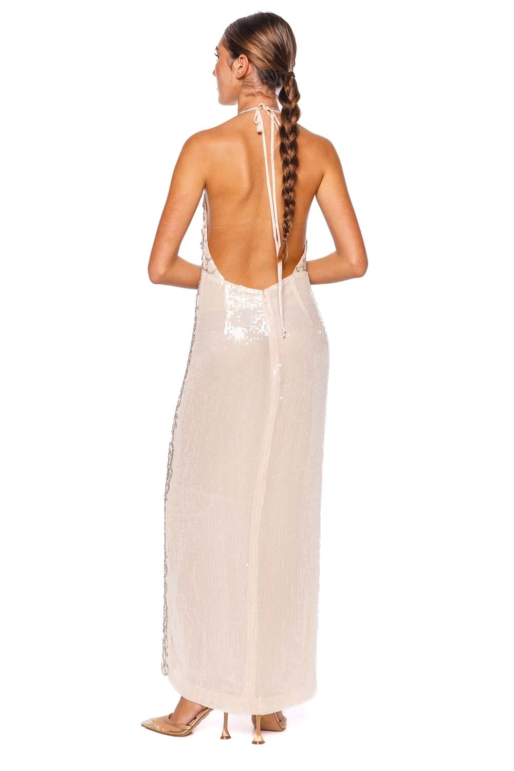 DES_PHEMMES Floral Crystal Open Back Maxi Dress