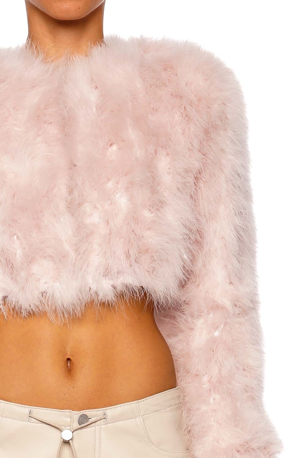 Bubish Manhattan Baby Pink Feathered Crop Jacket