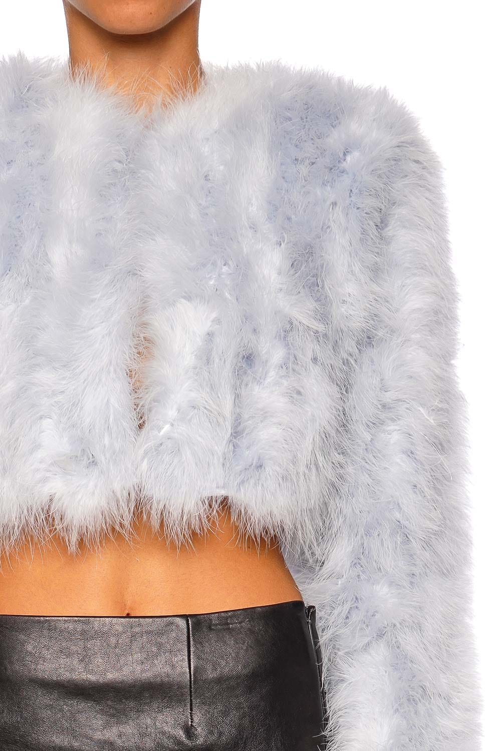 Bubish Manhattan Powder Blue Feathered Crop Jacket