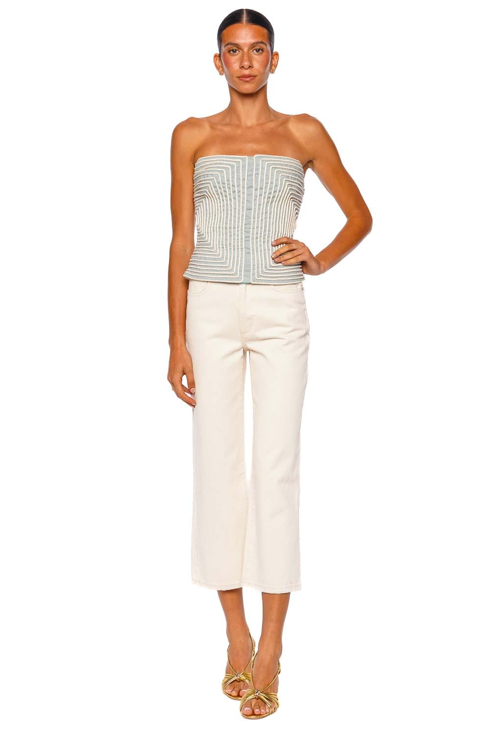 Andres Otalora Nyota Alma Embroidered Strapless Top