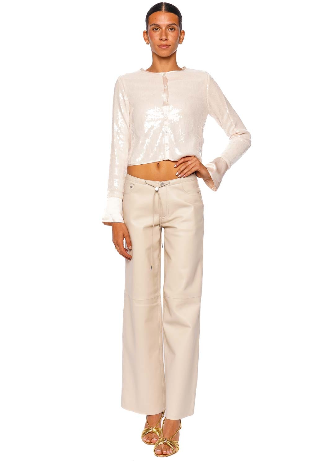 Bubish Nadine Pale Pink Long Sleeve Sequin Top