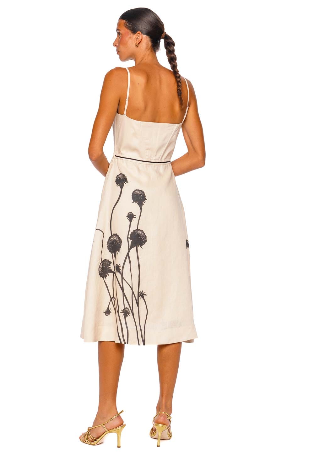 Andres Otalora Viva Floral Embellished LInen Midi Dress