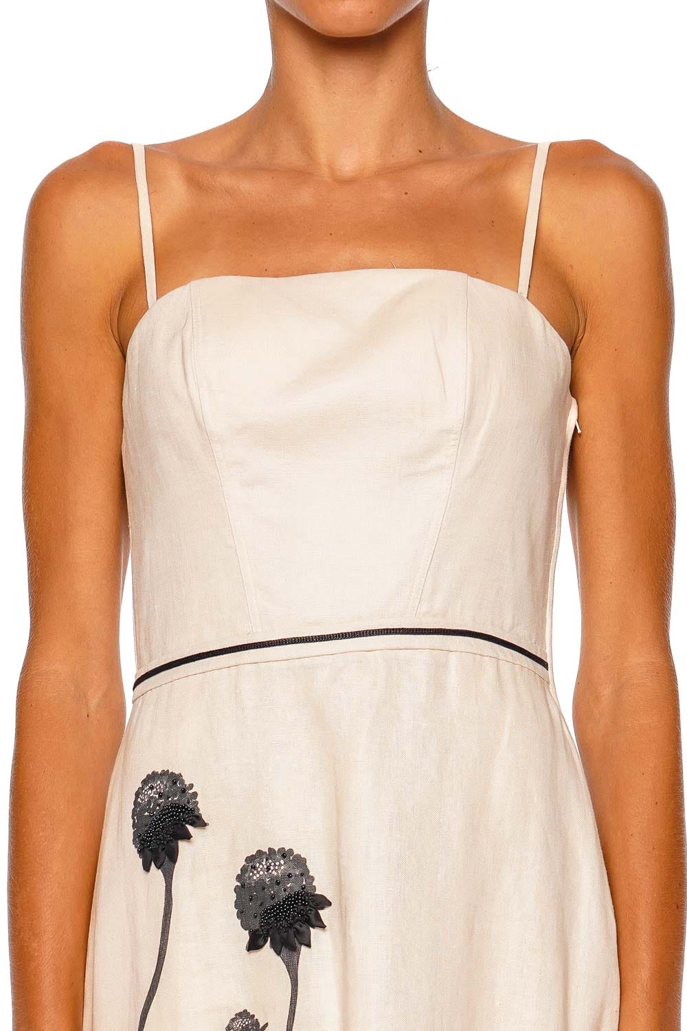 Andres Otalora Viva Floral Embellished LInen Midi Dress
