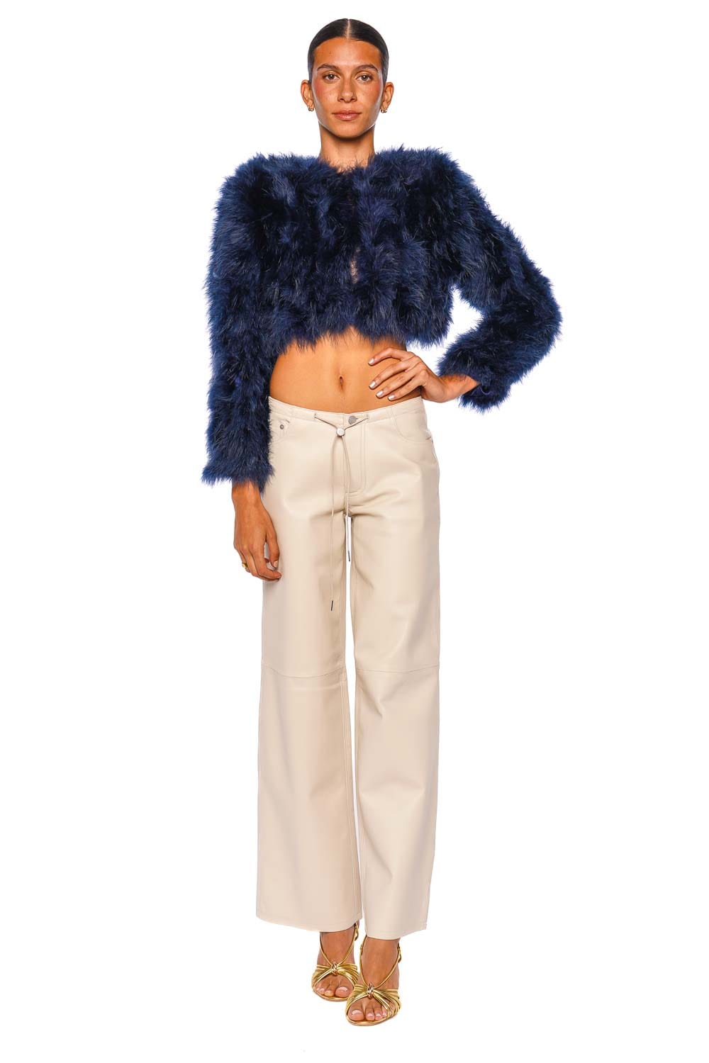Bubish Manhattan Navy Feathered Crop Jacket