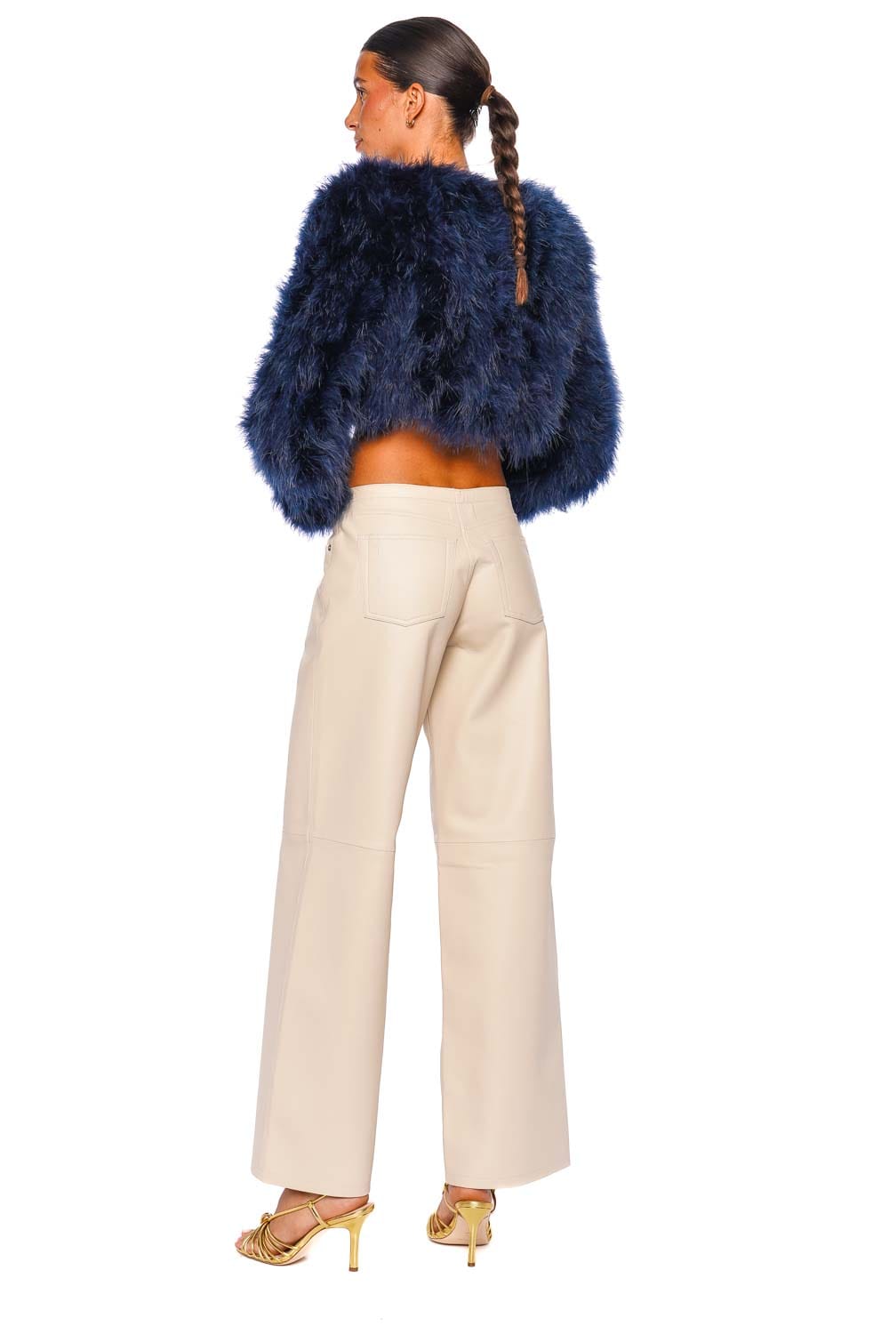 Bubish Manhattan Navy Feathered Crop Jacket