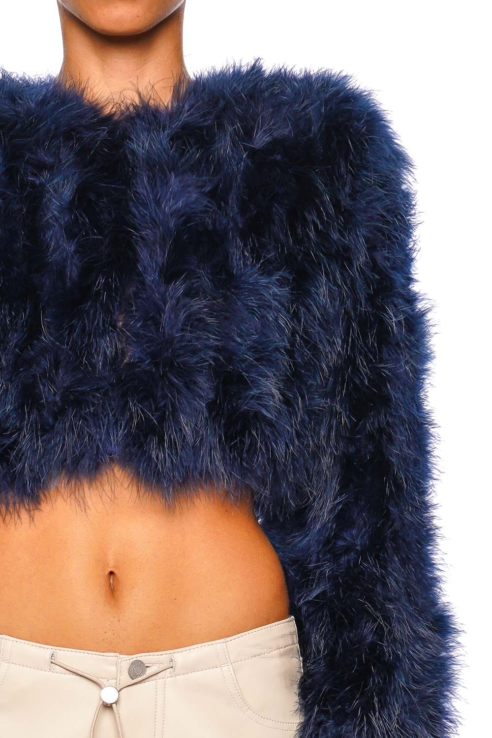 Bubish Manhattan Navy Feathered Crop Jacket