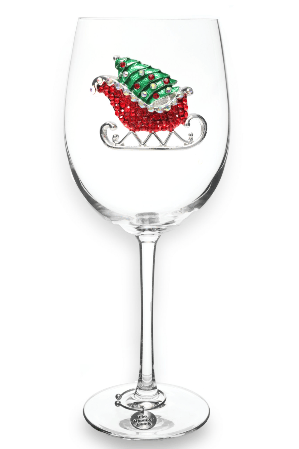 The Queens' Jewels Christmas Sleigh Stemmed Wine Glass with Multicolor Design