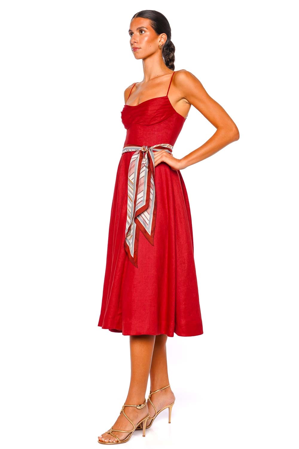 ZIMMERMANN Rebellion Tuck Scarf Linen Midi Dress