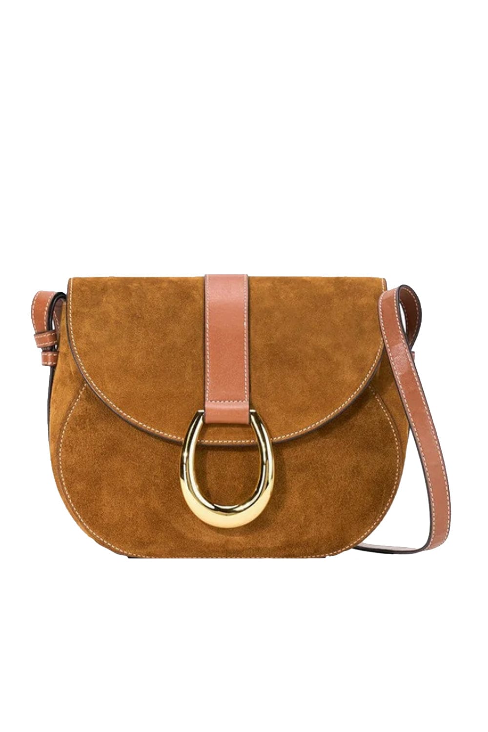 Staud Bella Saddle Tan Suede Crossbody Bag