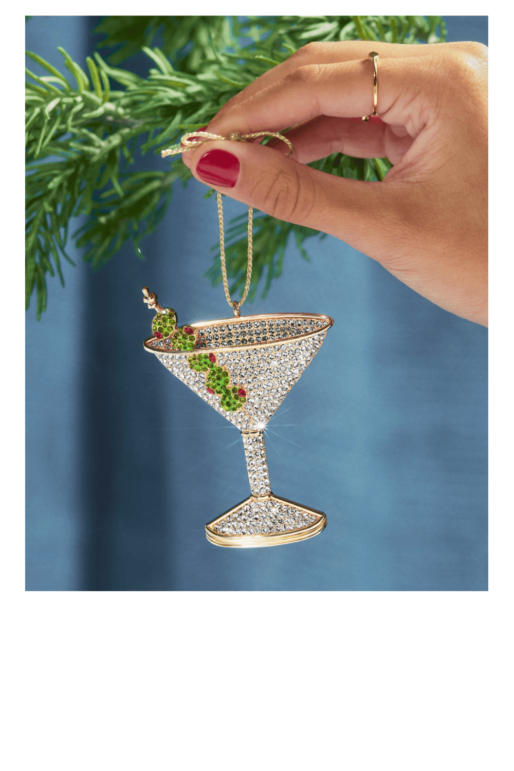 BaubleBar Pitted and Poured Crystal Martini Ornament Clear Green
