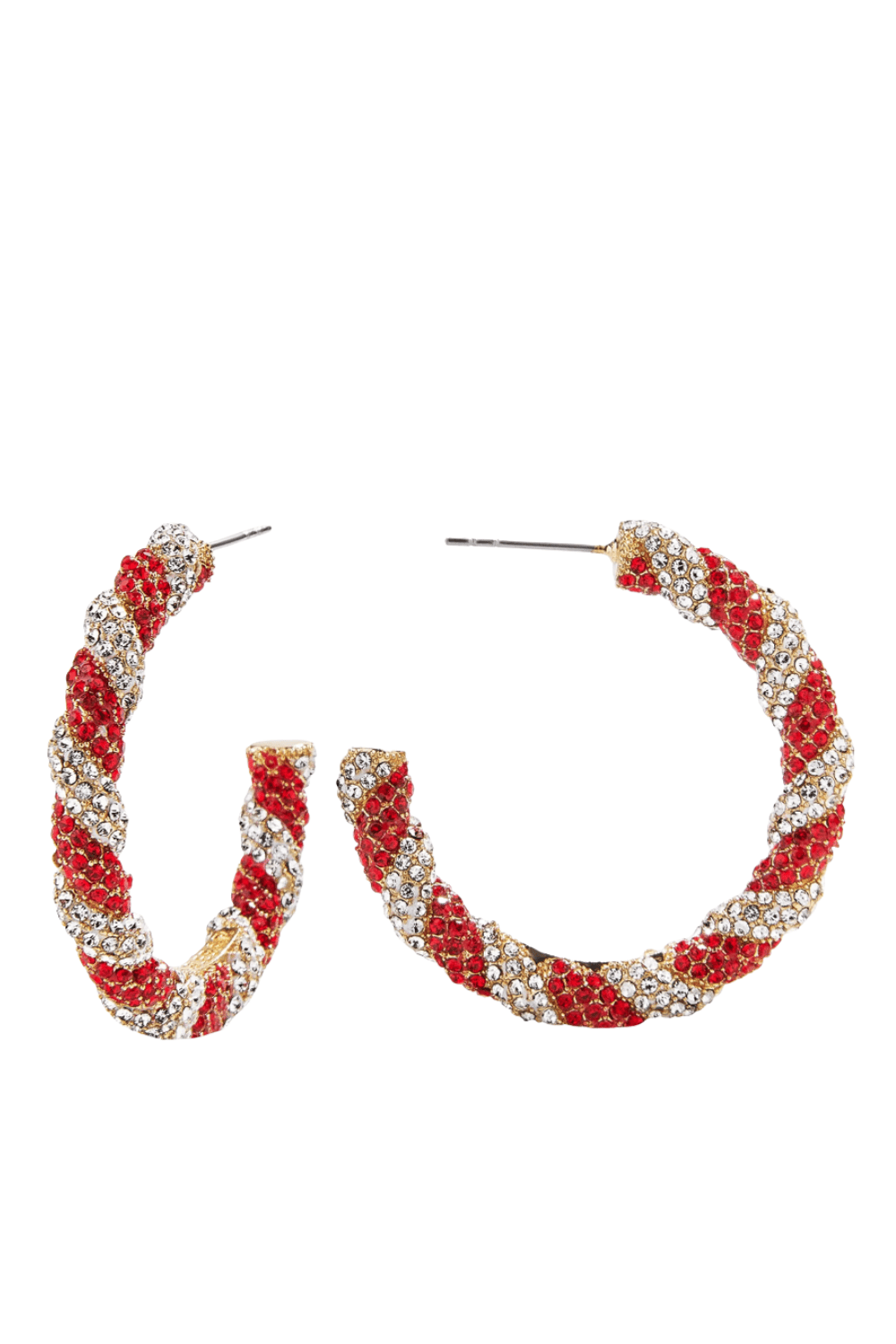 BaubleBar Mint Condition Red and Clear Crystal Hoop Earrings