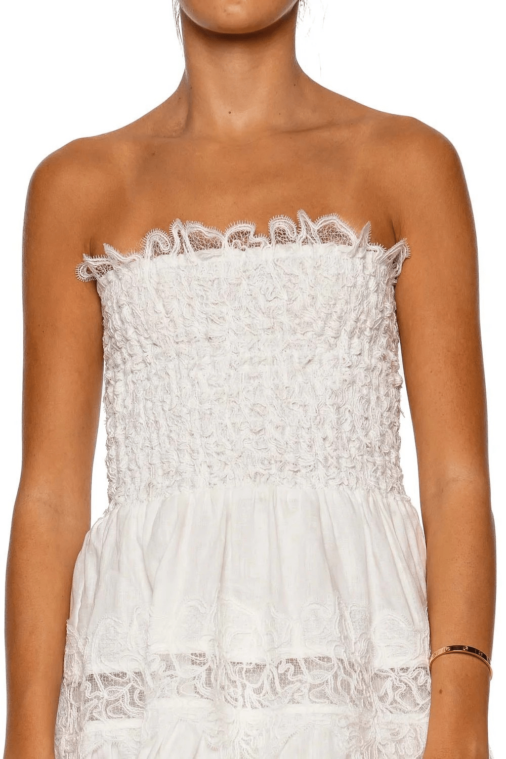 Waimari Brisa White Strapless Lace Mini Dress