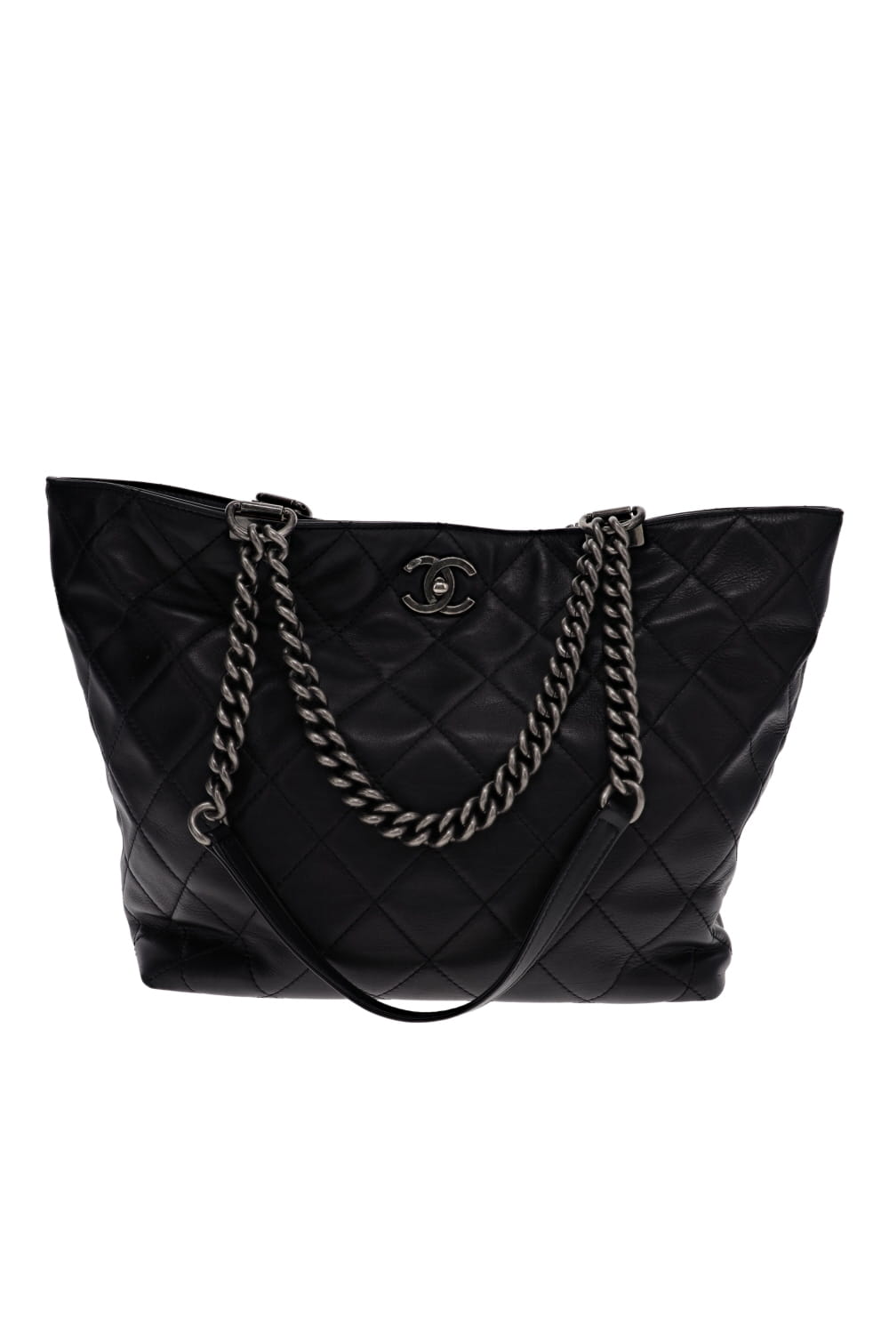 Lola's Closet Black Quilted Chain Tote