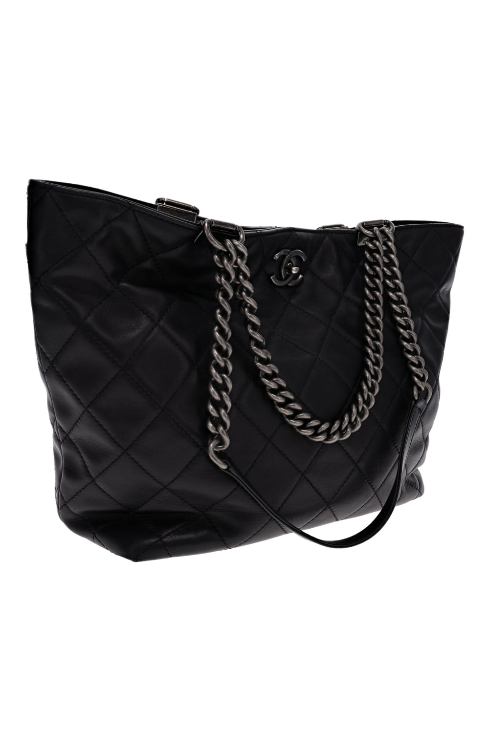 Lola's Closet Black Quilted Chain Tote