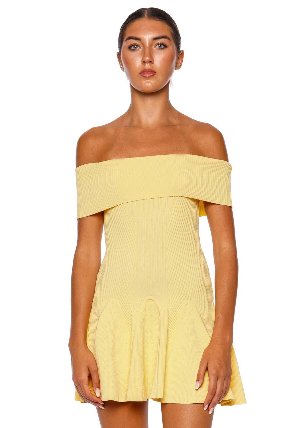 Retrofête Eric Buttercream Off Shoulder Mini Dress