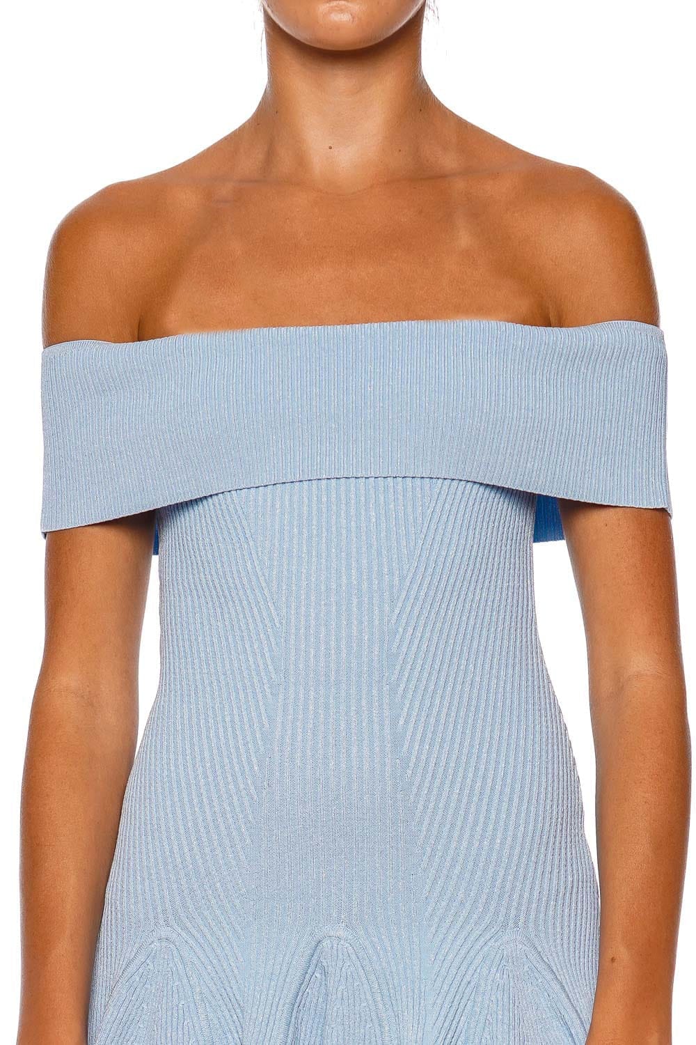 Retrofête Erica Metallic Blue Off Shoulder Mini Dress