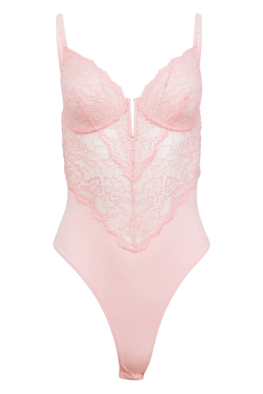 Fleur Du Mal Bianca Peach Blossom Lace Bodysuit