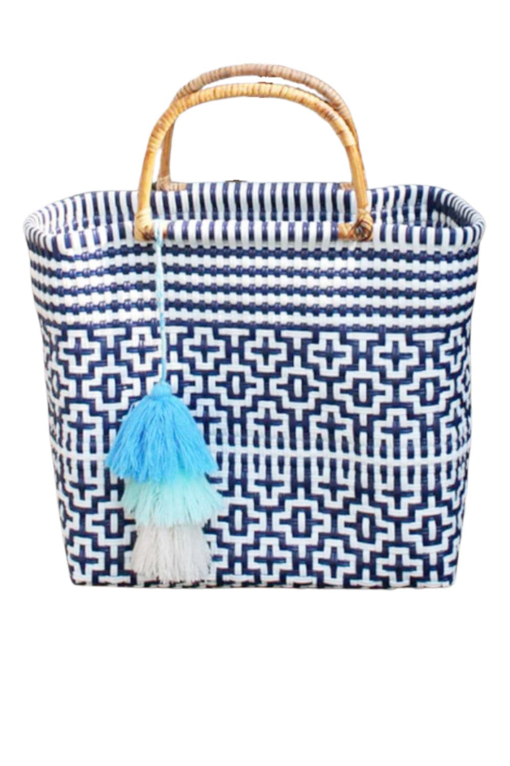 Squeeze De Citron Bamboo Navy Preppy Tile Citron Tote