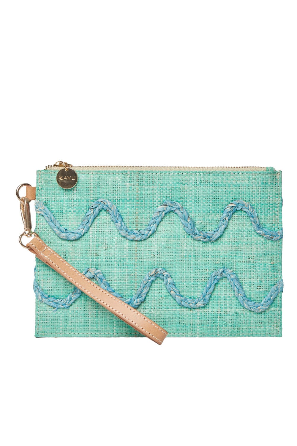 KAYU Irma Green Embroidered Straw Pouch