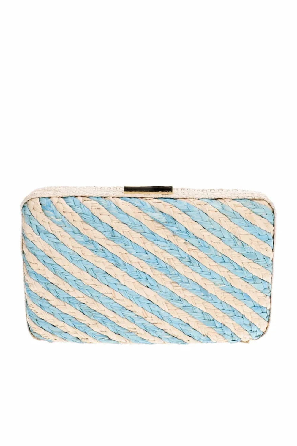 Carmen Blue Stipe Braided Raffia Clutch