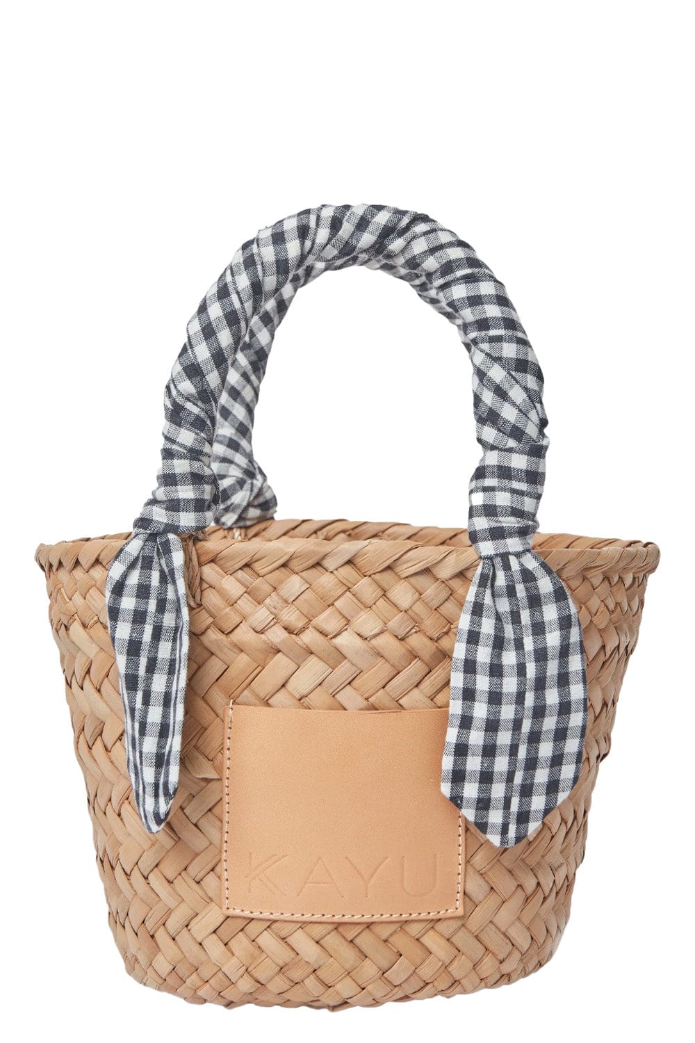 KAYU Mini Marlow Black Gingham Straw Tote